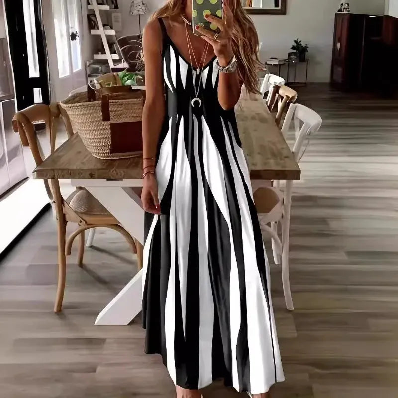 Sara - Vestido con rayas verticales y escote en V