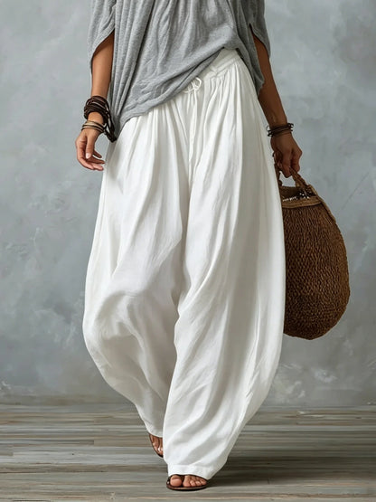 Julia - Conjunto de top en blanco con hombros descubiertos y pantalones holgados