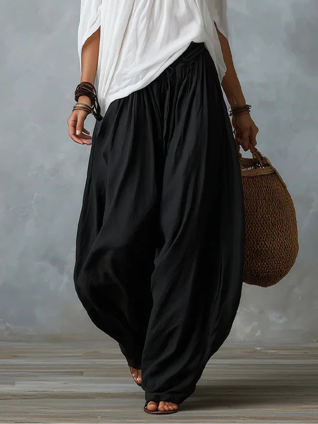 Julia - Conjunto de top en blanco con hombros descubiertos y pantalones holgados