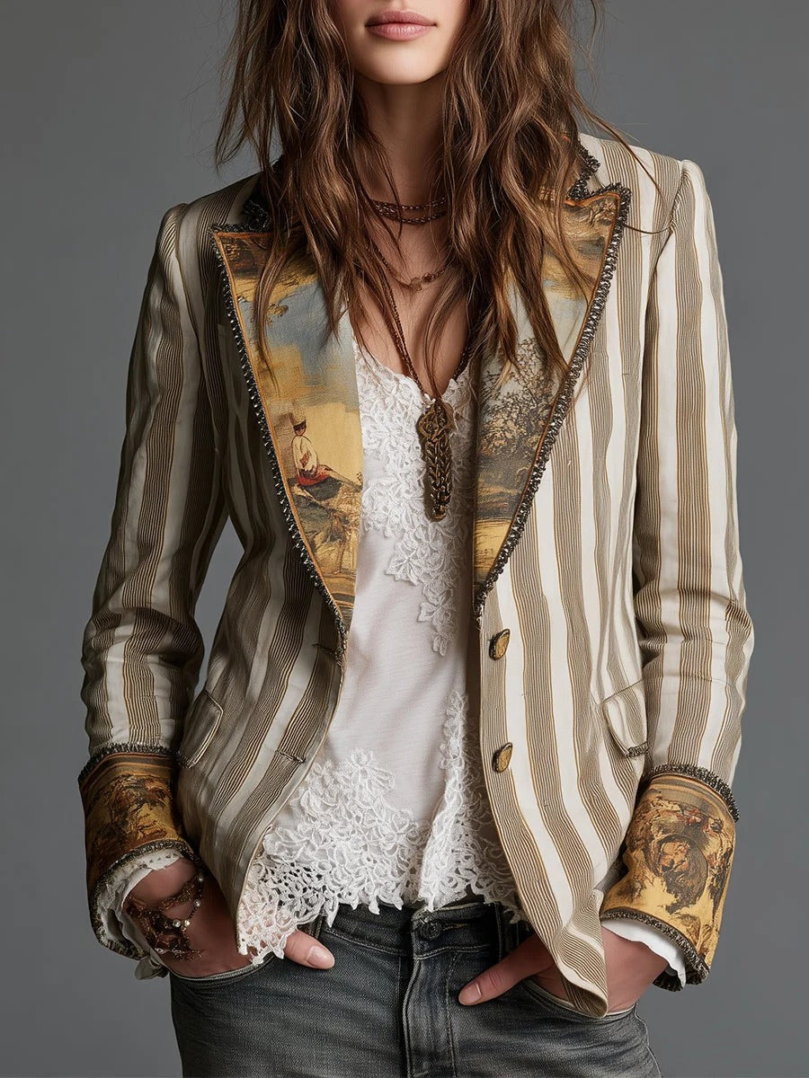 Americana boho a rayas con solapa estampada