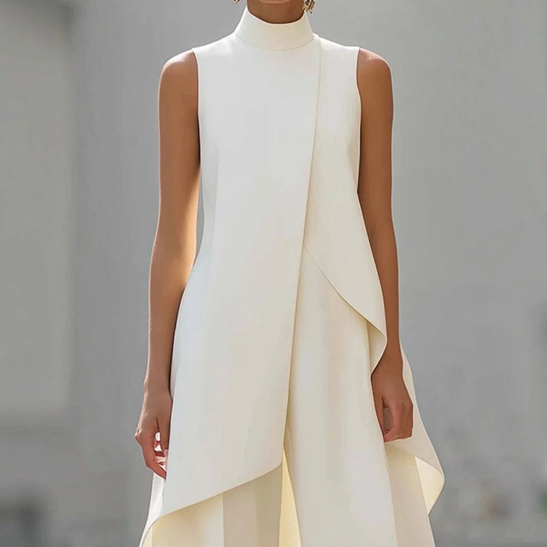 Valeria | Mono elegante con top drapeado de cuello alto