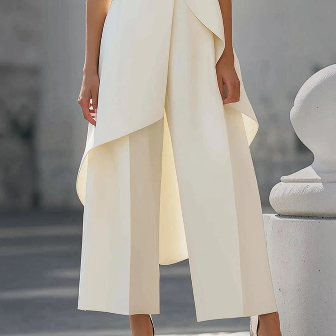 Valeria | Mono elegante con top drapeado de cuello alto