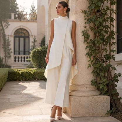 Valeria | Mono elegante con top drapeado de cuello alto