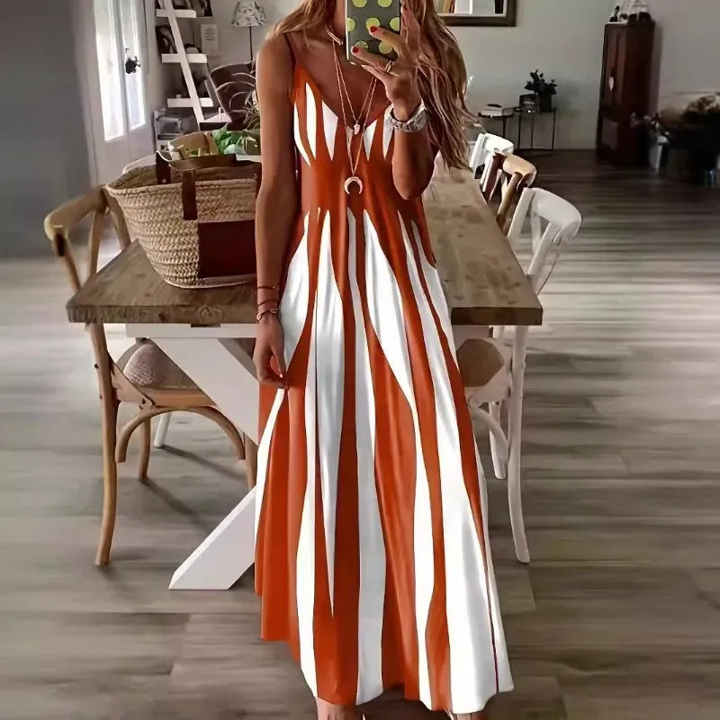 Sara - Vestido con rayas verticales y escote en V