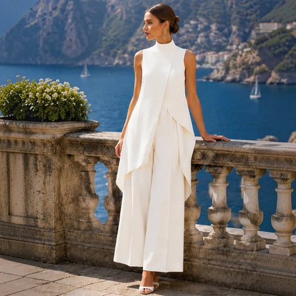 Valeria | Mono elegante con top drapeado de cuello alto