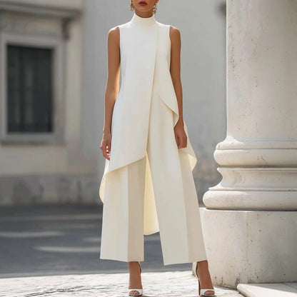 Valeria | Mono elegante con top drapeado de cuello alto