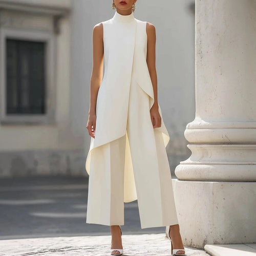 Valeria | Mono elegante con top drapeado de cuello alto