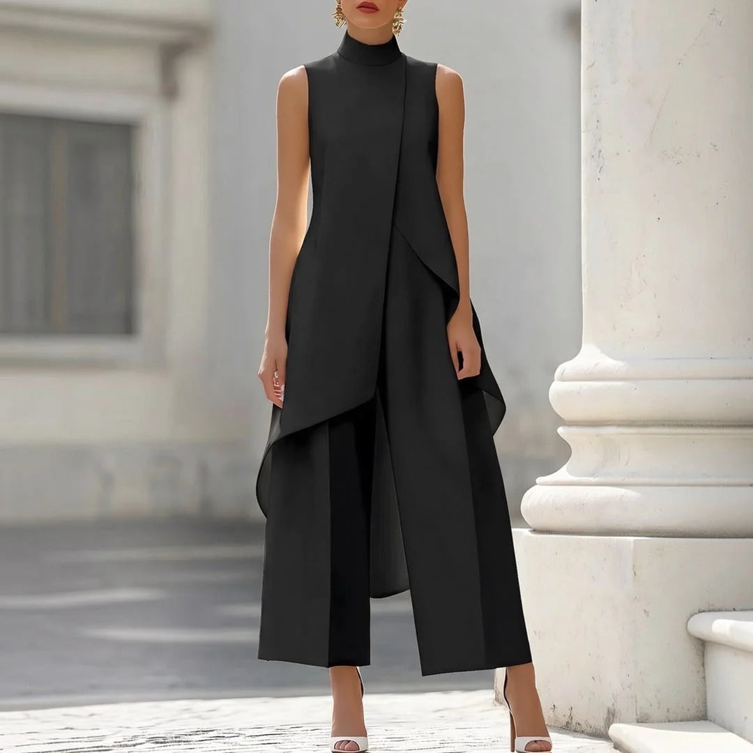 Valeria | Mono elegante con top drapeado de cuello alto