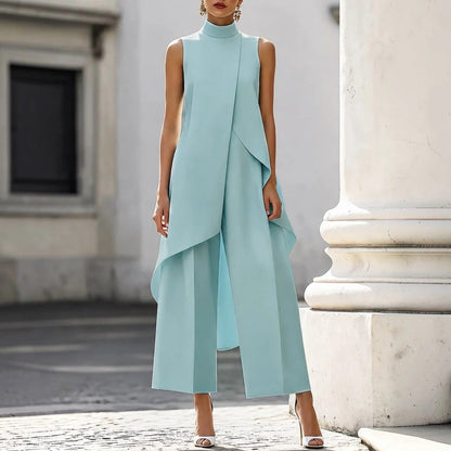 Valeria | Mono elegante con top drapeado de cuello alto
