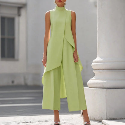 Valeria | Mono elegante con top drapeado de cuello alto