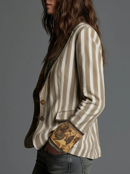 Americana boho a rayas con solapa estampada