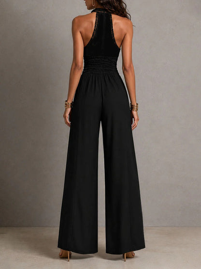 Noah - Mono Bohemio Elegante de Pernera Ancha con Paneles de Encaje y Cintura Fruncida