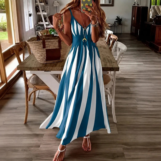 Sara - Vestido con rayas verticales y escote en V