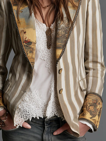 Americana boho a rayas con solapa estampada