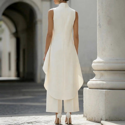 Valeria | Mono elegante con top drapeado de cuello alto